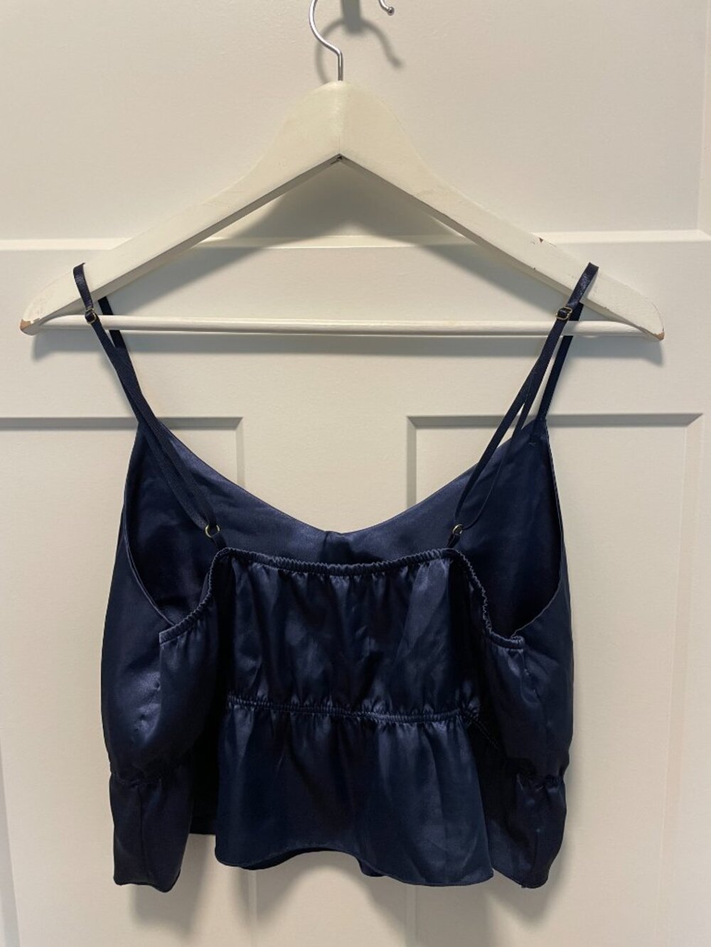 Satin Cami Ruffle Shorts Sleep Set Navy Blue Coquette Lounge Two Piece Size L/XL - Picture 13 of 14